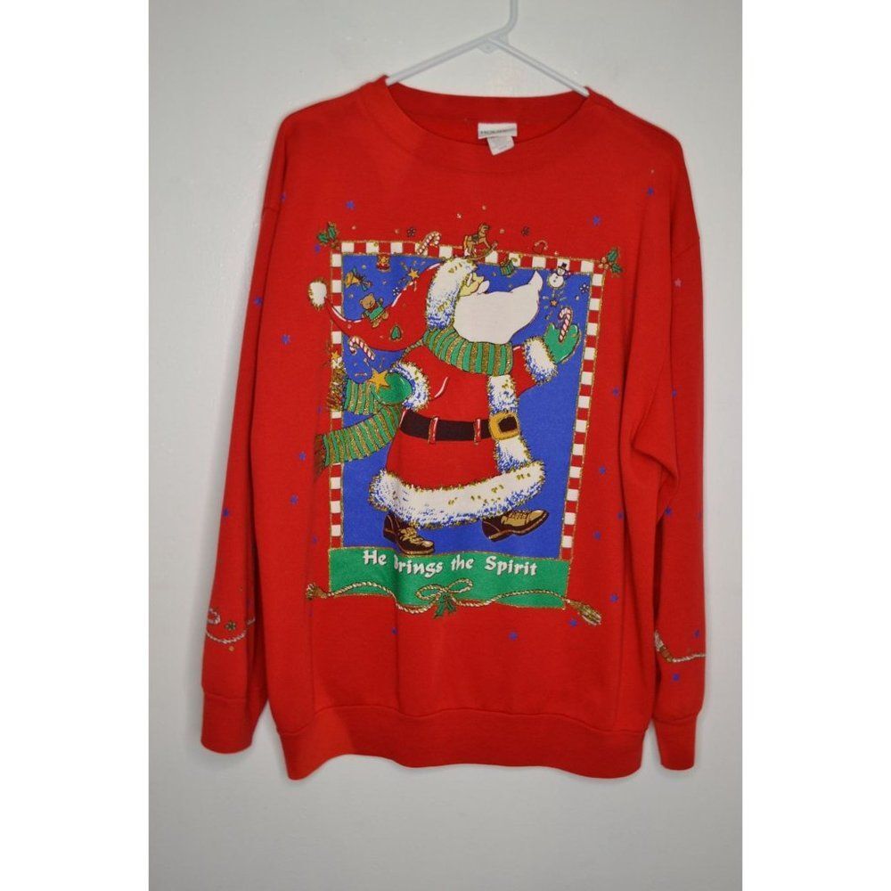 Holiday Time Women's Large Red Santa Graphic Print Sweatshirt
